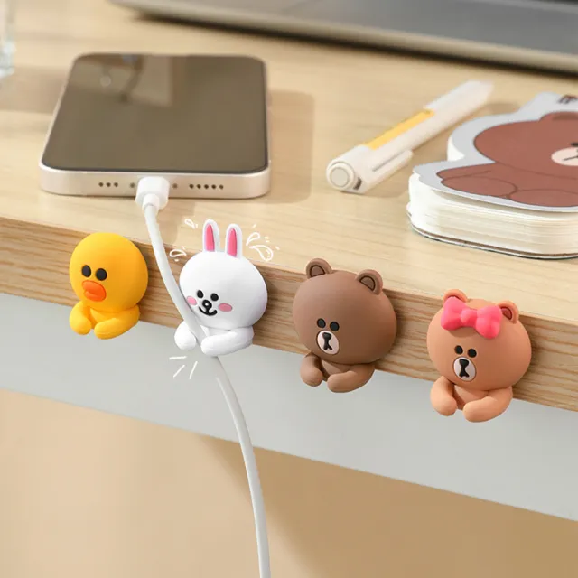 【LINE FRIENDS】熊大兔兔莎莉免打孔3C線材收納 數據線充電線手機線耳機固線器(整線器)