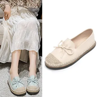 【JP Queen New York】蝴蝶結女款大尺碼淺口編織漁夫鞋休閒鞋(2色可選)