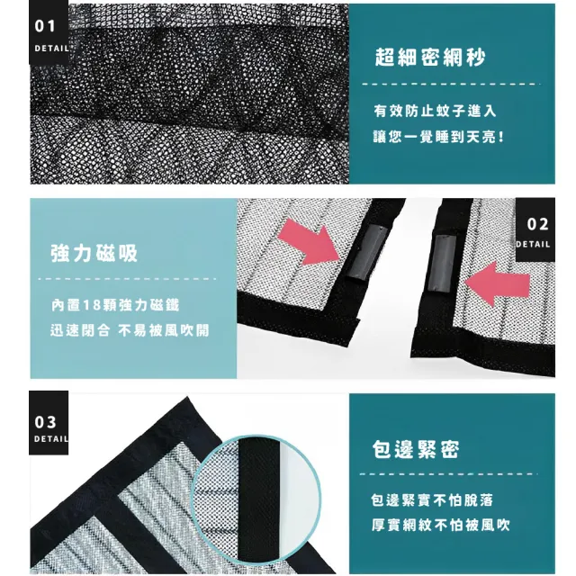 【緊密閉合】小清新磁吸防蚊蟲網紗門簾(窗簾 靜音門簾 紗窗紗網 長門簾 風水簾 魔鬼氈)