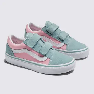 【VANS 官方旗艦】Old Skool V 中童款粉色/藍綠色滑板鞋/休閒鞋