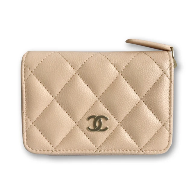 CHANEL 香奈兒 CHANEL 雙C 粉色 牛皮 金色拉鍊 小錢包(AP0216B10583NN269)