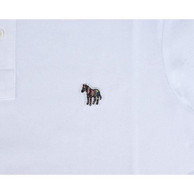 【Paul Smith】PAUL SMITH縮寫LOGO左胸小斑馬布章有機純棉珠地布POLO衫(男款/白)