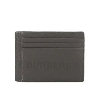 【BURBERRY 巴寶莉】Logo 壓印牛皮附鈔票夾卡片夾/名片夾(炭灰色)