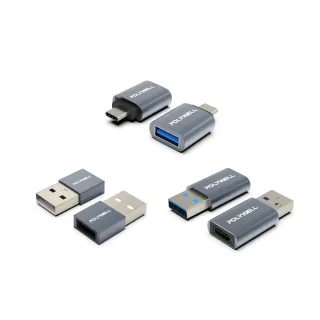 【POLYWELL】USB3.0 Gen1 USB公轉Type-C母 轉接頭 /鋁殼 /灰色