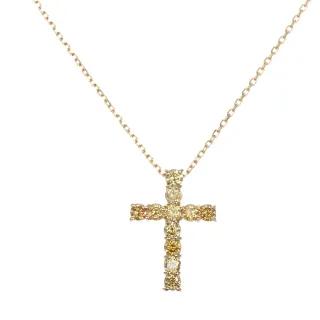 【DOLLY】0.70克拉 黃彩鑽18K金十字架鑽石項鍊(003)