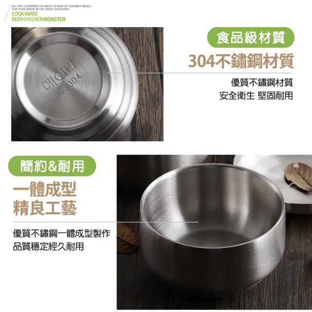 【DIBOTE 迪伯特】雙層隔熱304不鏽鋼杯磨砂碗(大+小)
