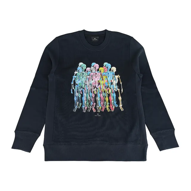 【Paul Smith】PAUL SMITH字母LOGO人體骨架圖案有機純棉圓領長袖T恤(男款/墨藍)
