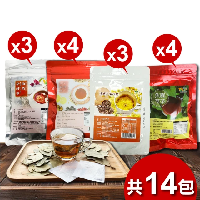 王媽媽推薦 中元普渡拜拜箱14件組(仙楂洛神茶3包決明子菊花茶3包魚腥草茶4包仙楂烏梅茶4包)