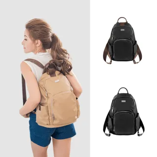【BAGGLY&CO】防水釋壓真皮尼龍防盜後背包(真皮包包 真皮後背包 輕量尼龍包 真皮 後背包)