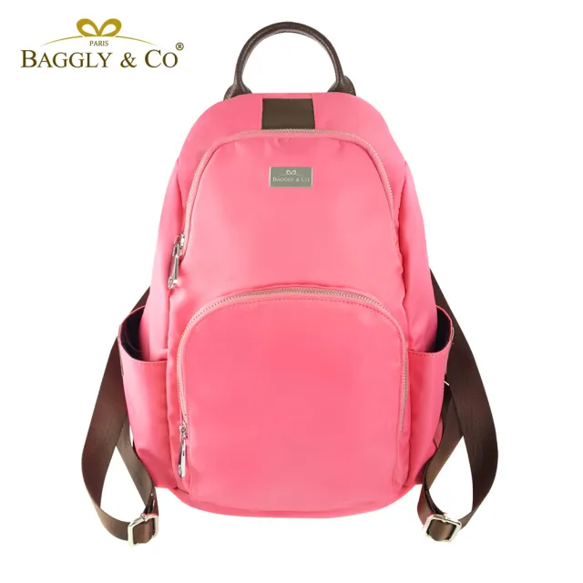 【BAGGLY&CO】防水釋壓真皮尼龍防盜後背包(真皮後背包 輕量尼龍包 真皮 後背包)