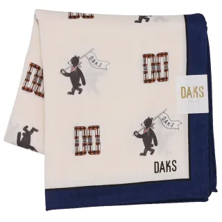 【DAKS】經典Logo雙D旗幟熊帕領巾(淺卡其/藍)