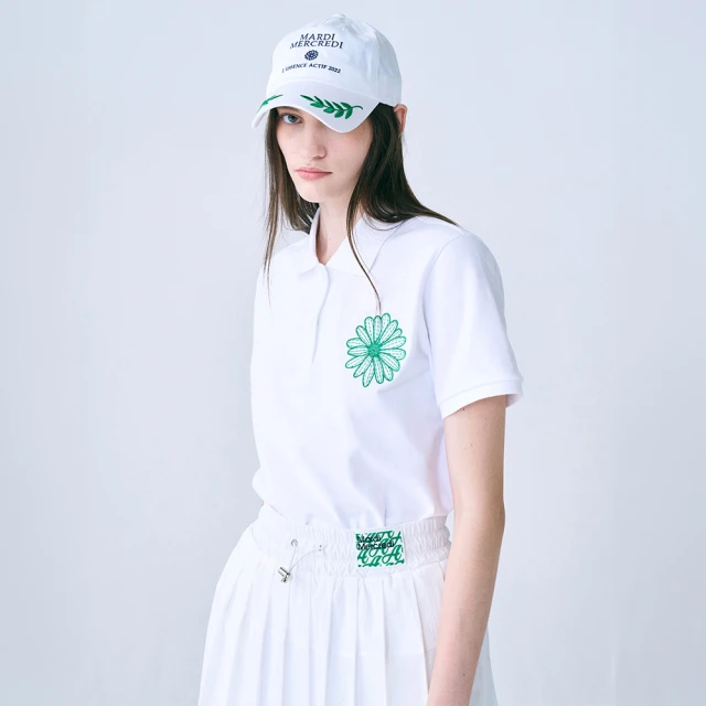 MARDI MERCREDIMARDI MERCREDI 印花短POLO衫 白色 經典小雛菊 高爾夫系列 綠花 PIQUET TSHIRT FLOWER NEEDLEWORK