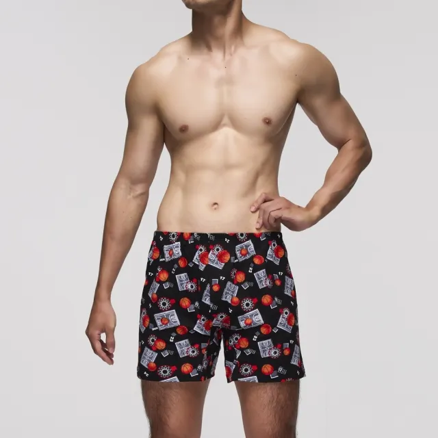 【Mr. DADADO】籃場高手 M-3L印花四角男內褲 天然絲光棉-吸濕排汗-GHQ418BL(黑)