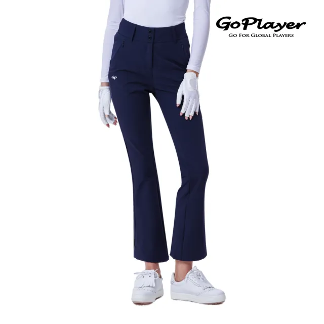 【GoPlayer】女新高腰彈性高爾夫長褲-白.黑.鈷藍(高爾夫長褲 彈性透氣 運動休閒長褲)