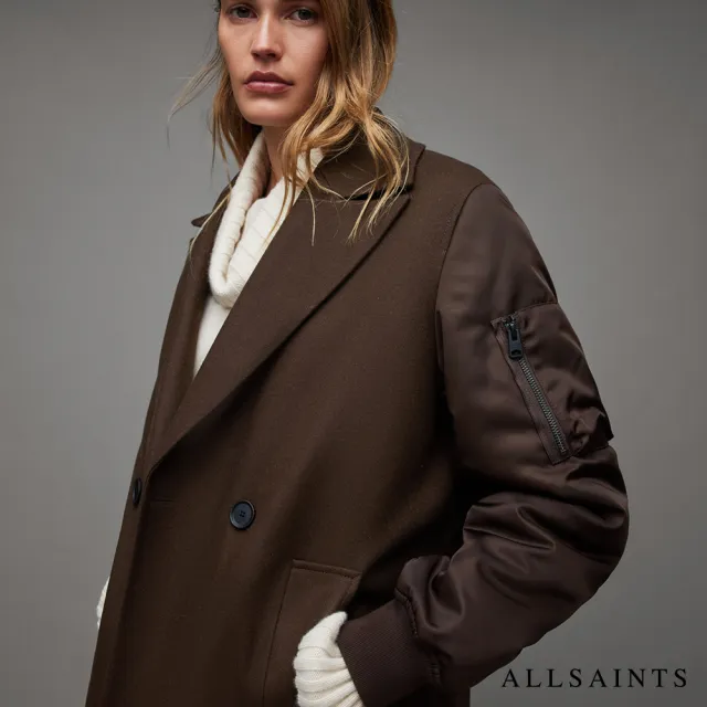 【ALLSAINTS】PAULAH 喀什米爾羊毛拚接外套-棕 WO103Z(舒適版型)