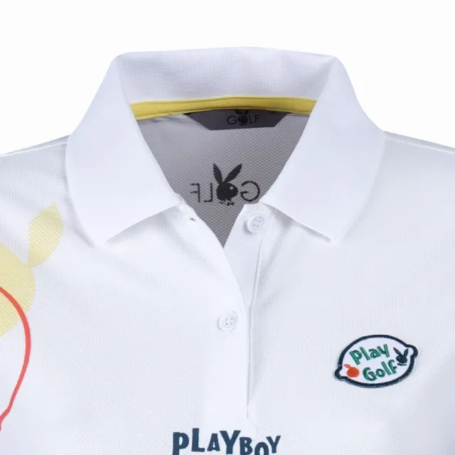 【PLAYBOY GOLF】女款水果印花高爾夫短袖POLO衫-白(吸濕排汗/抗UV/高爾夫球衫/KA24105-87)