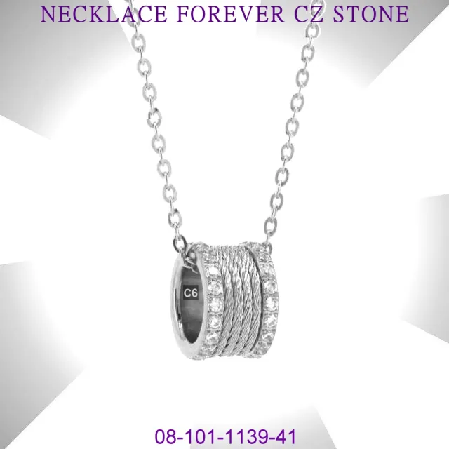 【CHARRIOL 夏利豪】情人款Necklace Forever永恆情人鋼索皓石項鍊銀色款-雙重贈品 C6(08-101-1139-41)