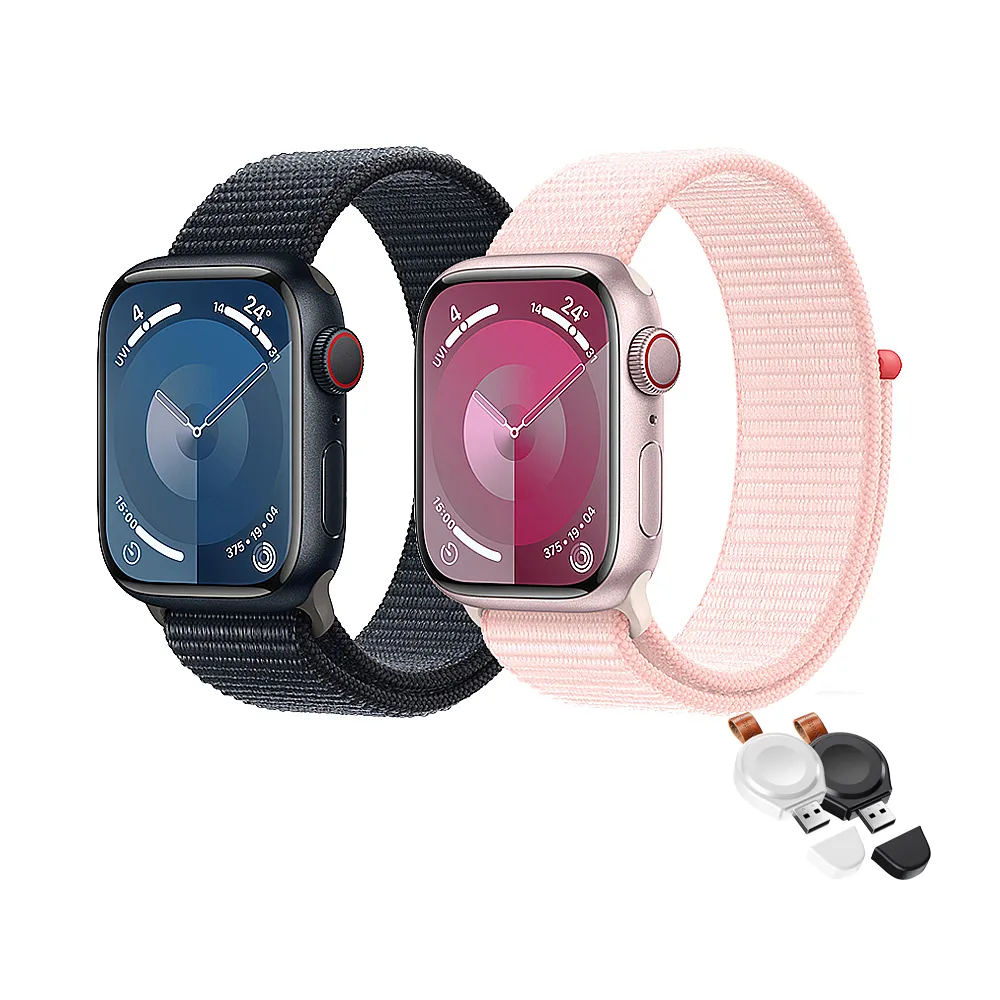 無線充電器組【Apple】Apple Watch S9 LTE 41mm(鋁金屬錶殼搭配運動型錶環)