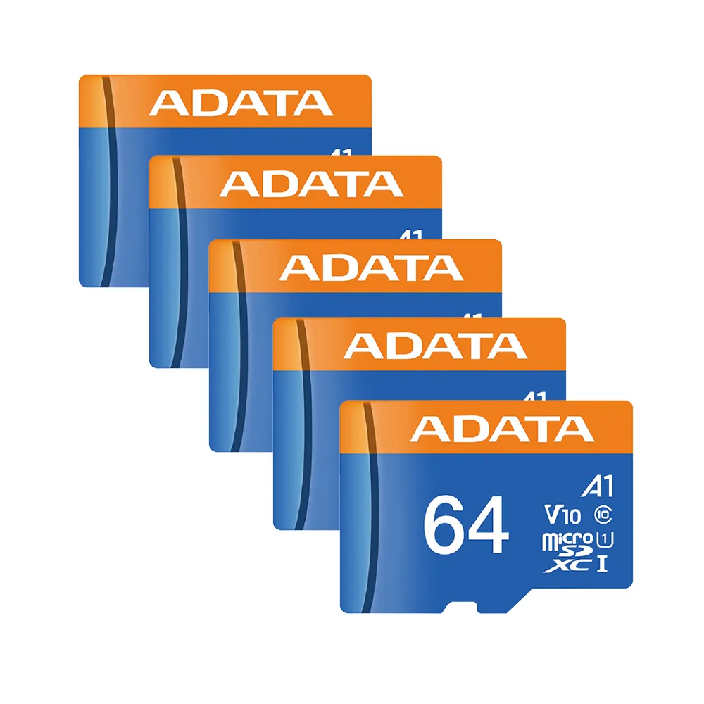 五入組【ADATA 威剛】Premier microSDXC UHS-I 64G記憶卡(A1-附轉卡)