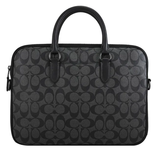【COACH】經典C字LOGO印花手提包商務公事包兩用包(黑灰)