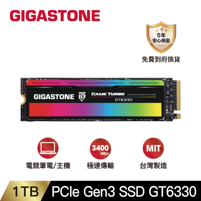 Gigastone 立達國際Gigastone 立達國際 GT6330 1TB PCIe Gen3 GAME TURBO M.2固態硬碟(3400MB/s/五年保固/NVMe SSD)