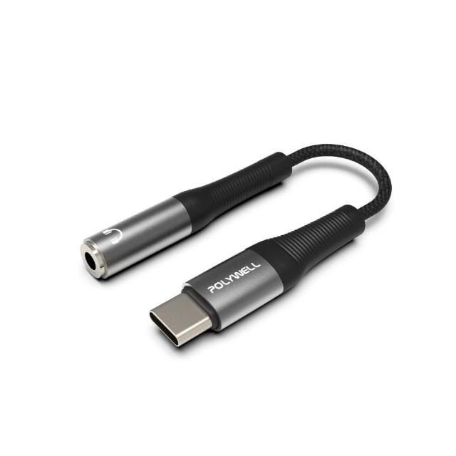 【POLYWELL】Type-C轉3.5mm 音源轉接線 24bit /灰色