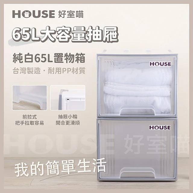 HOUSE 好室喵 純白65L置物箱-2入(換季 大容量)