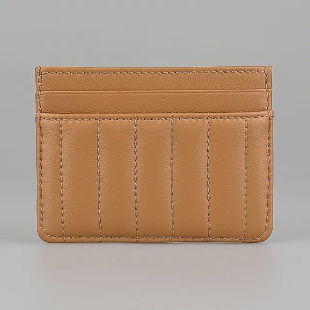 【BURBERRY 巴寶莉】BURBERRY LOLA經典TB LOGO直條紋小羊皮4卡卡夾(棕)