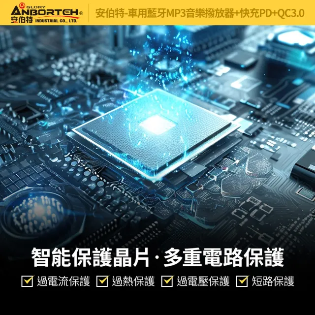 【ANBORTEH 安伯特】車用藍牙MP3音樂撥放器+快充PD+QC3.0 國家認證 一年保固-快(藍芽播放器 藍芽車充)