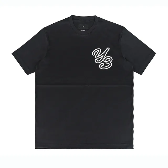 【Y-3 山本耀司】Y-3左前胸草寫線條白字LOGO設計純綿質圓領短袖T恤(平輸品/男女款/黑x白)