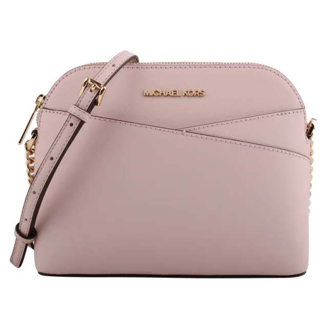 【Michael Kors】金字防刮鍊帶前交叉貝殼型斜背包(嫩粉)