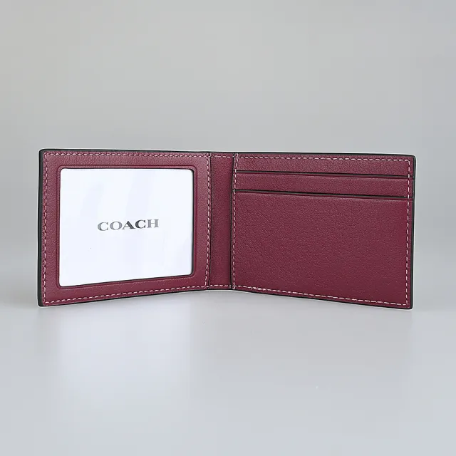【COACH】COACH 經典C字LOGO小牛皮8卡對折短夾三合一禮盒組(酒紅)