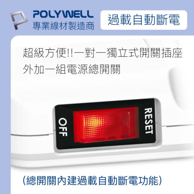 【POLYWELL】電源插座延長線 7切6座 /12尺