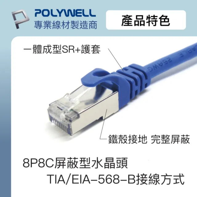 【POLYWELL】CAT6A 高速乙太網路線 S/FTP 10Gbps /1M