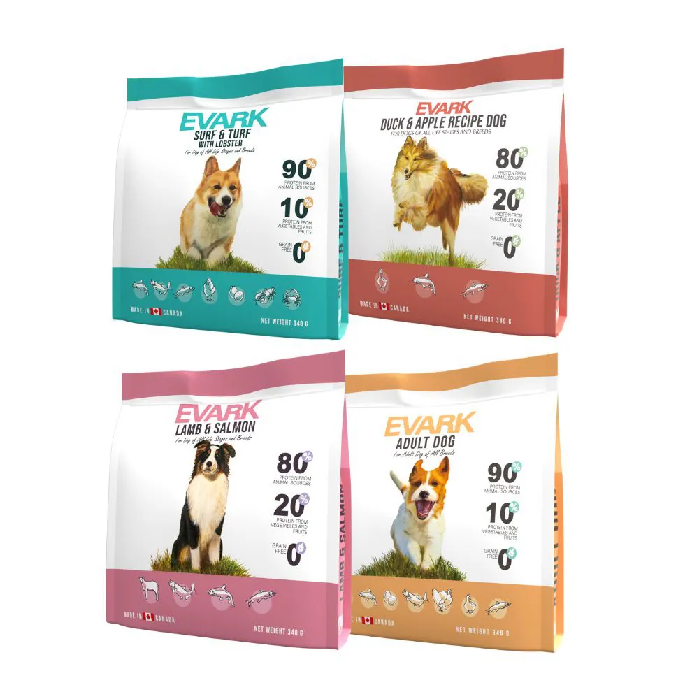 【EVARK渴望】無穀犬糧 340g/包（羊肉鮭魚/原野鮮雞/鴨肉蘋果/海陸龍蝦）(狗糧、狗飼料)