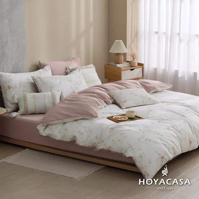 【HOYACASA  禾雅寢具】100%精梳棉兩用被床包組-花漾蔓蔓(雙人-天絲入棉30%)