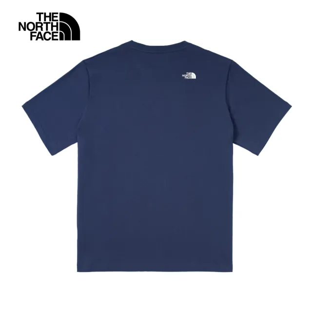 【The North Face 官方旗艦】北面男女款藍色胸前LOGO口袋短袖T恤｜88G48K2(上衣/LOGO)