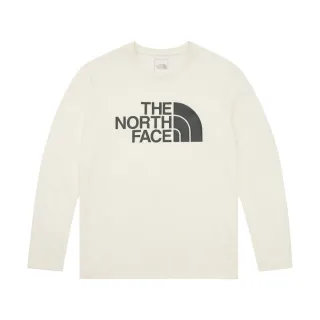 【The North Face 官方旗艦】北面女款米白色吸濕排汗品牌LOGO長袖T恤｜8AKUQLI(排汗衫)