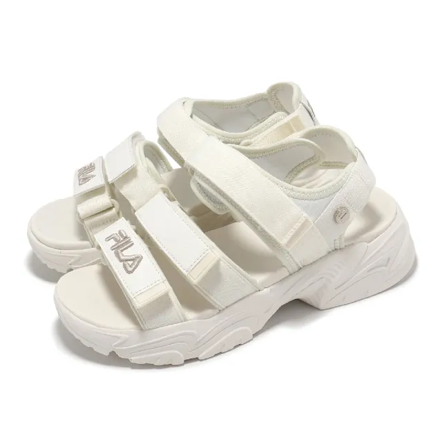 【FILA】涼鞋 Tapered Sandals 女鞋 白 粉 魔鬼氈 抓地 厚底增高 涼拖鞋 斐樂(5S316Y111)