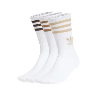 【adidas 愛迪達】長襪 Mid Cut Crew Socks 3 Pairs 白 棕 三葉草 三條紋 休閒襪 愛迪達(IX7513)