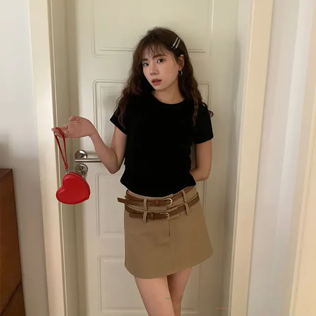 【SeasonsBikini】miu風低腰雙褲頭短裙 -506(顯瘦短裙A字裙)