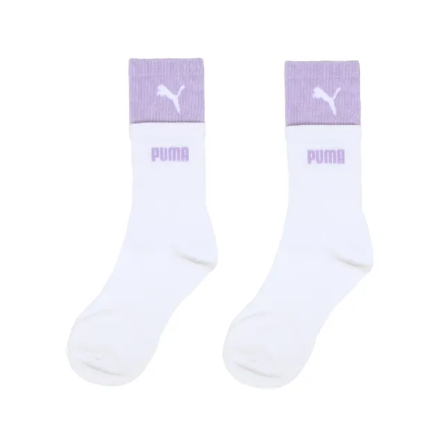 【PUMA】長襪 Fashion Logo Crew Socks 紫 白 雙層襪 休閒襪 中筒襪 襪子(BB1422-06)