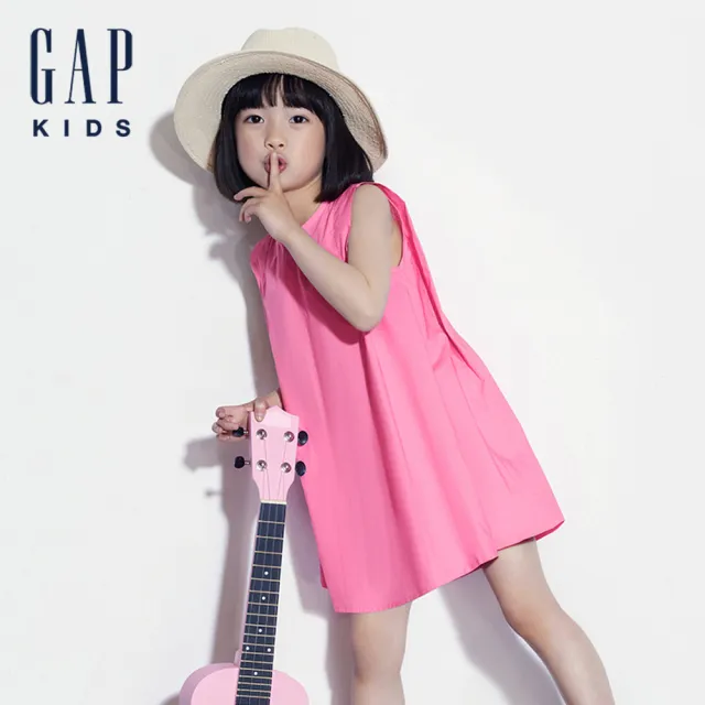 【GAP】女幼童裝 Logo純棉小熊印花圓領無袖洋裝-粉色(466269)