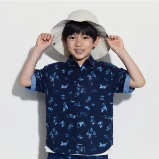 【GAP】男童裝 Logo印花翻領短袖襯衫-海軍藍(466149)