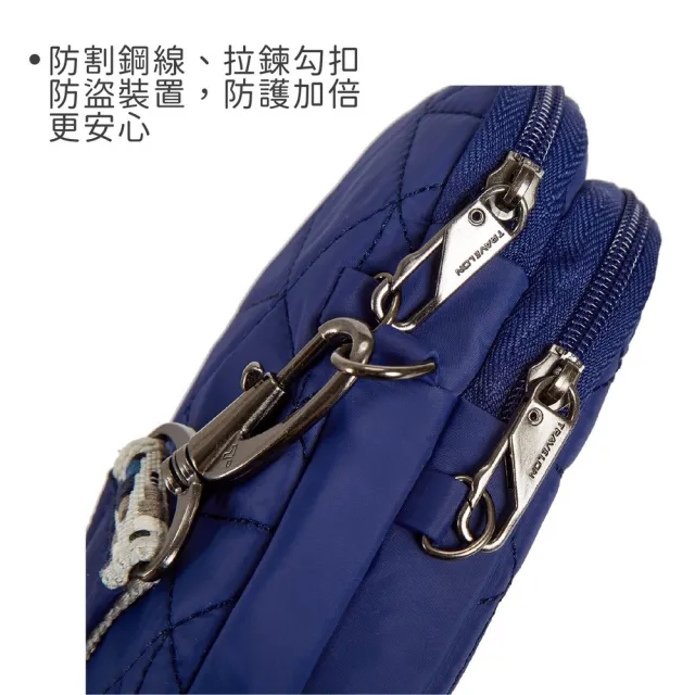 【Travelon】美國 Boho雙層防盜斜背小包 格紋藍 / 側背包 斜肩包 手機包 防搶包 防盜包 送禮 男 女