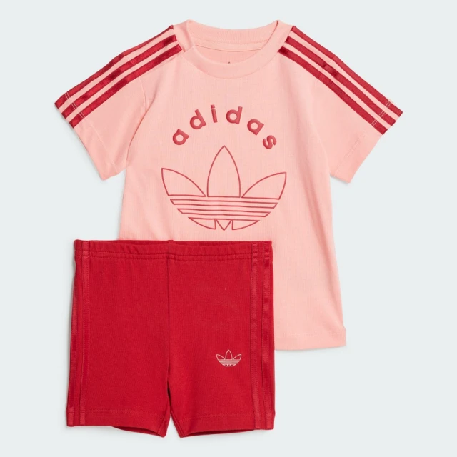 adidas 愛迪達 套裝 大童 男童 女童 短袖上衣 運動 CYCL. SHORT ST 紅粉 IY9533