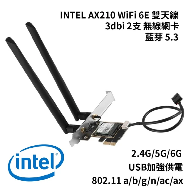 加購品含安裝 INTEL AX210 WiFi 6E雙天線無線網卡+藍芽5.3