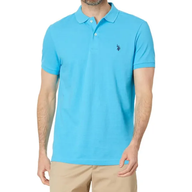 【U.S. POLO ASSN.】2024男時尚小馬球藍色短袖POLO-網