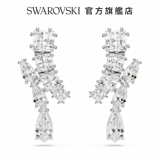 SWAROVSKI 施華洛世奇 Matrix 水滴形耳環 混合式切割 白色 鍍白金色(情人節禮物)