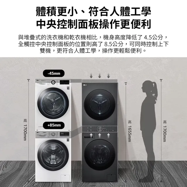 【LG 樂金】LG WashTower AI智控洗乾衣機 尊爵黑｜洗衣13公斤+乾衣10公斤(WD-S1310B)